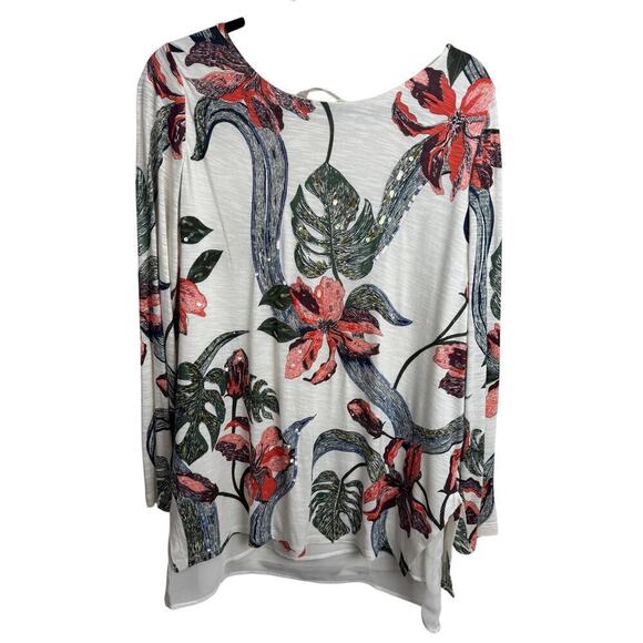 Soft Surroundings Top Large Petal Floral Layered Sequin Boat Neck - Picture 1 of 7